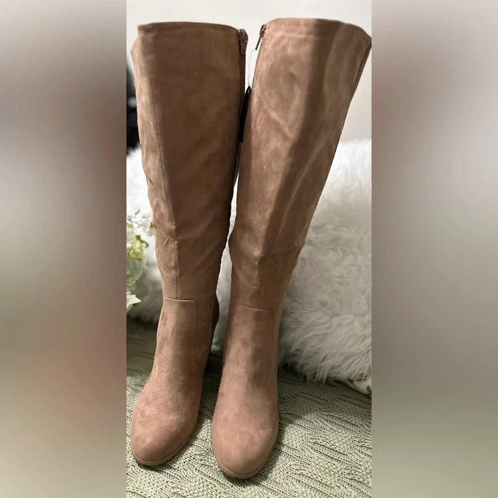 NWT Style & Co. 11(Extra Wide Calf)Tall Tan /Brown Suede Over-the-Knee Boots